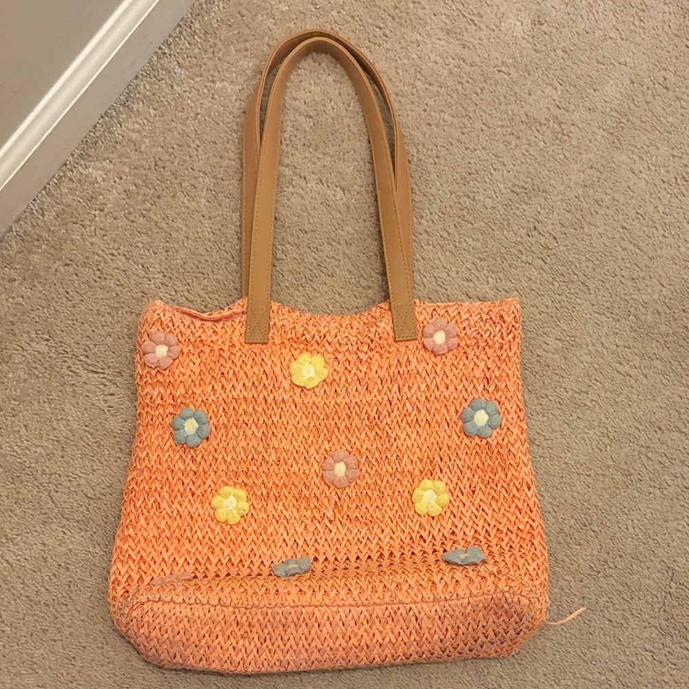 Orange Floral Tote Bag